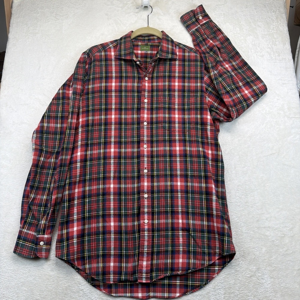 Sid Mashburn Men's Plaid Button Down Shirt Medium Red Tartan Cotton Preppy